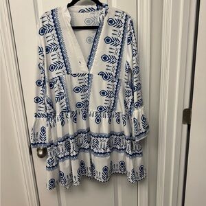 Blue and White Patterned Women's Top